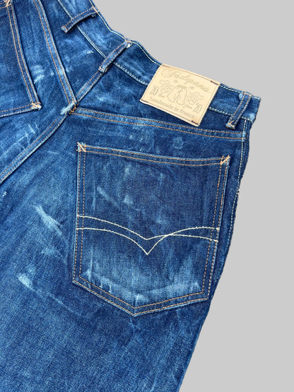 Baggy Shorts - Distressed Italian Indigo Denim