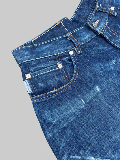Baggy Shorts - Distressed Italian Indigo Denim