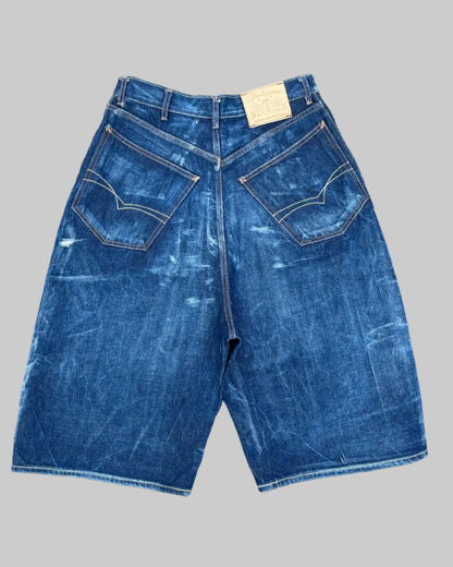 Baggy Shorts - Distressed Italian Indigo Denim